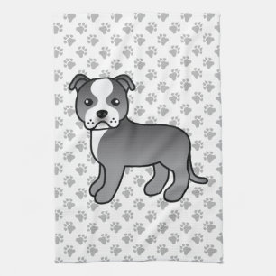 Blue And White Staffordshire Bull Terrier Dog Tea Towel
