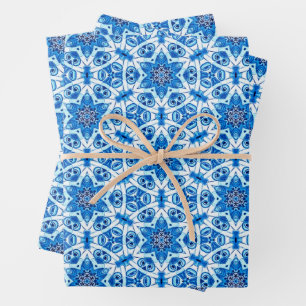 Blue and white star Christmas pattern Wrapping Paper Sheet