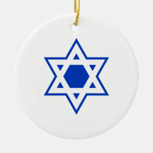 Blue and White Star of David Ceramic Tree Decoration