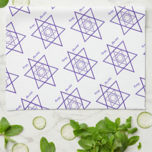 Blue and White Star of David for Chanukah Tea Towel