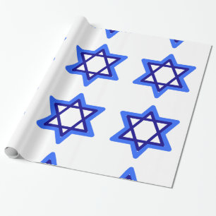 Blue and White Star of David Hanukkah Holiday Wrapping Paper