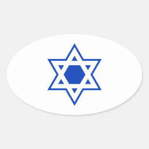 Blue and White Star of David Oval Sticker