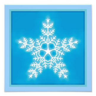 Blue and White Star Snowflake Photo Print