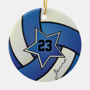 Blue and White Star Volleyball Ceramic Tree Decoration