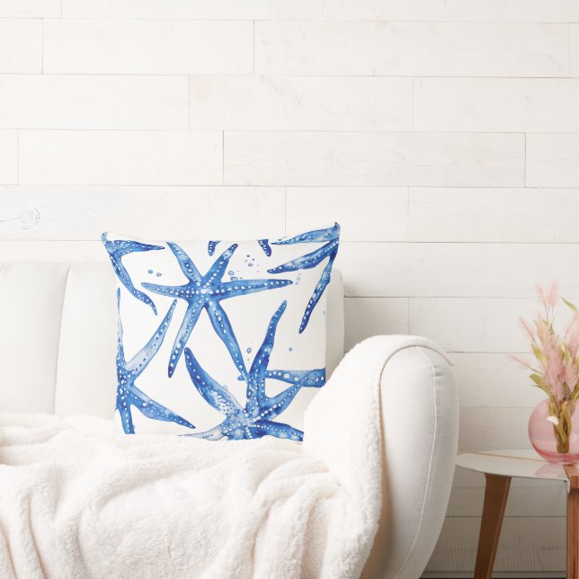 Blue and White Starfish Design Pillow (Couch)