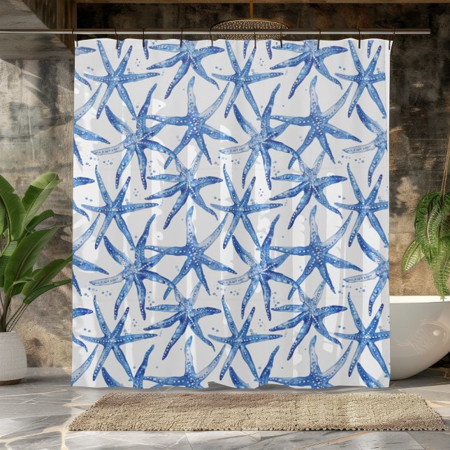 Blue and White Starfish Design  Shower Curtain (Creator Uploaded)