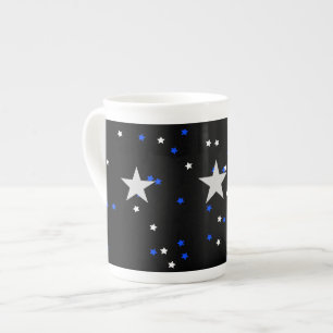 blue and white stars bone china mug
