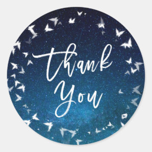 Blue And White Stars Butterfly Wedding Thank You Classic Round Sticker