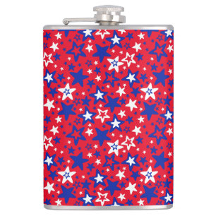 Blue and white stars on red bath towel table lamp  hip flask