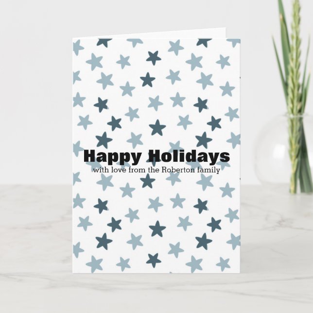 Blue and White Stars Personalised Christmas Holiday Card (Front)