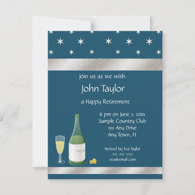 Blue and White Stars Retirement Party Invitation (Front)