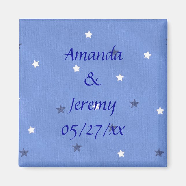 Blue and White Stars Save the date Magnets (Front)