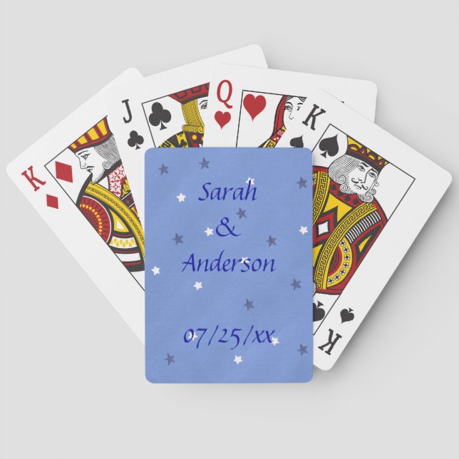 Blue and White Stars Wedding Playing Cards (Back)
