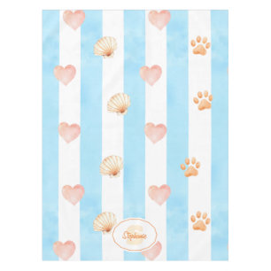 Blue and White Stripe - Hearts,, Paw Print, Shell Tablecloth
