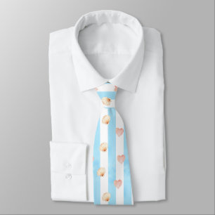 Blue and White Stripe - Hearts,, Paw Print, Shell Tie