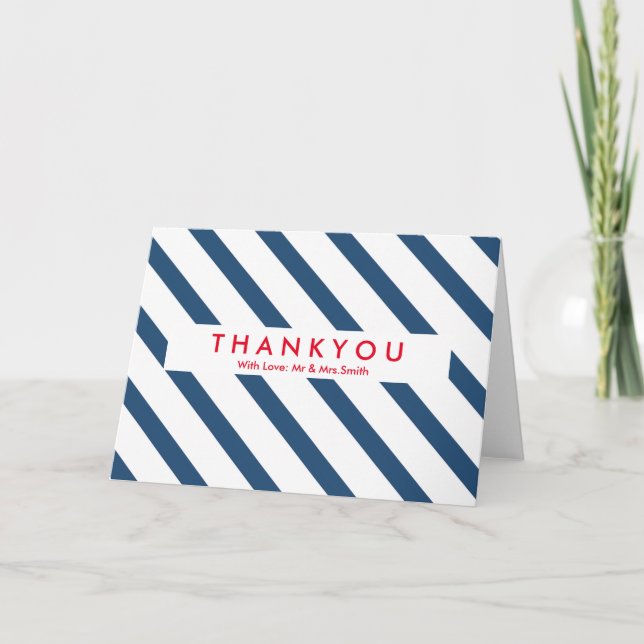 Blue and White Stripe Modern Thank You (Front)