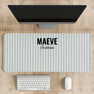 Blue and white stripe personalised modern elegant desk mat