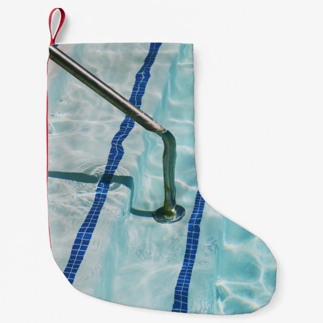 Blue and white stripe textile small christmas stocking (Front)
