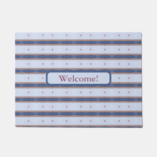 Blue and White Striped Design Doormat (Front)