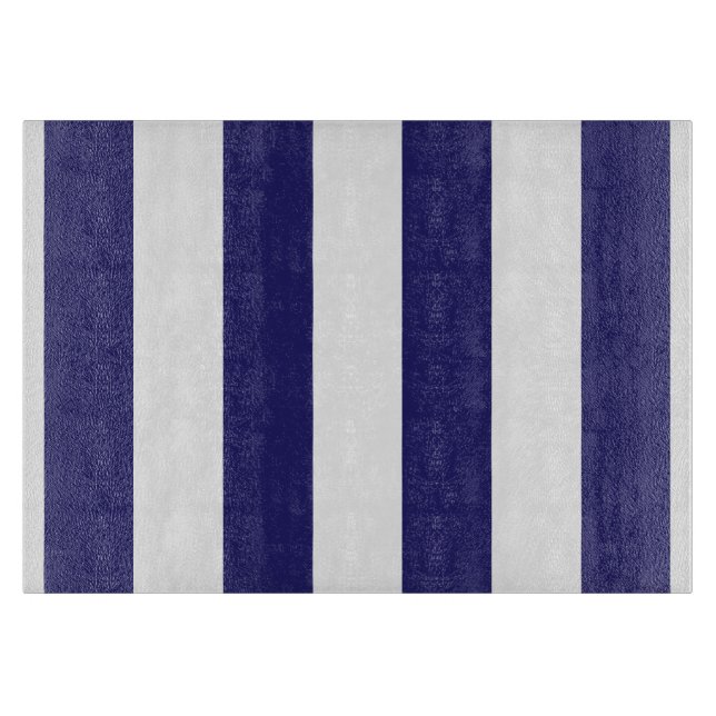 Blue and White Striped Glass Cutting Board (Front)