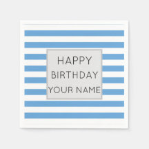 Blue And White Striped Happy Birthday