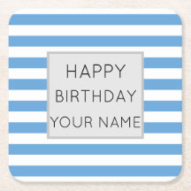 Blue And White Striped Happy Birthday