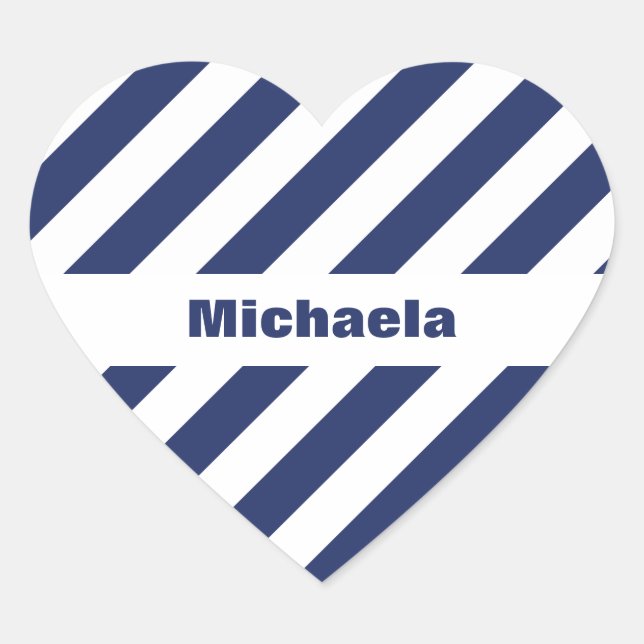 Blue And White Striped Heart Sticker (Front)
