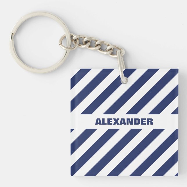 Blue And White Striped Key Ring (Front)