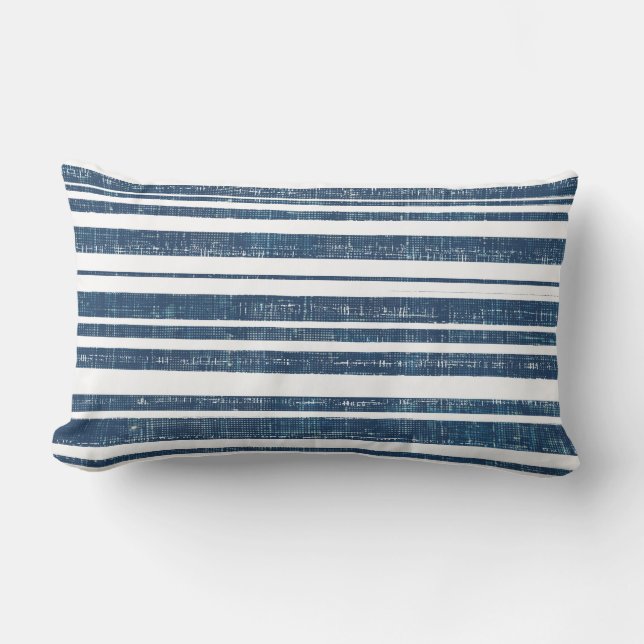 Blue and White Striped Lumbar Pillow (Front)