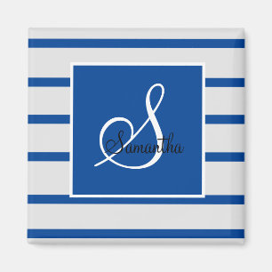 Blue and White Striped Monogram Magnet