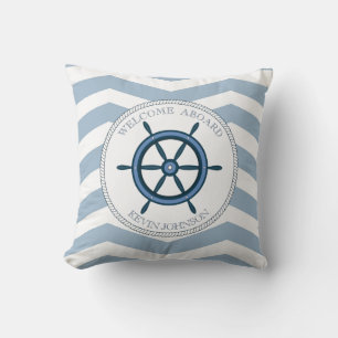 Blue and white striped with anchor personalised cushion