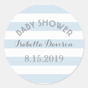 Blue and white stripes baby shower sticker