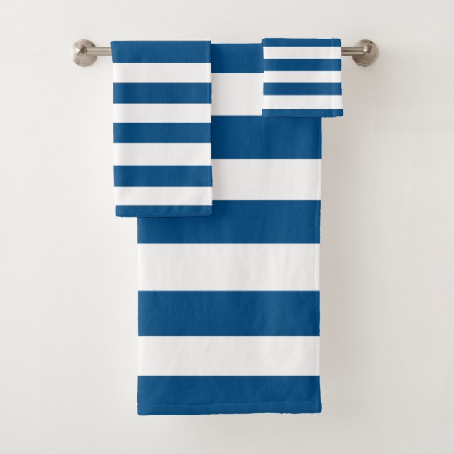 Blue and White Stripes Bath Towel Set (Insitu)
