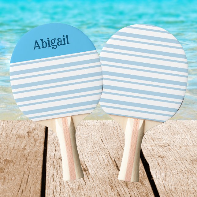Blue and White Stripes Beach House Girl Name  Ping Pong Paddle (Creator Uploaded)