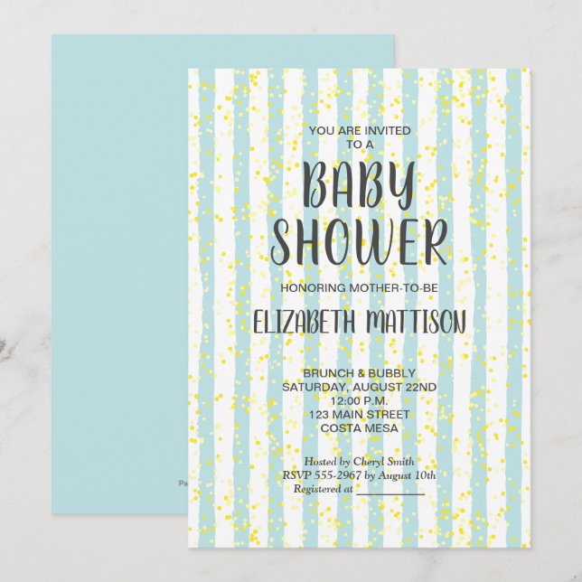 Blue and White Stripes Boy Baby Shower Invitation (Front/Back)