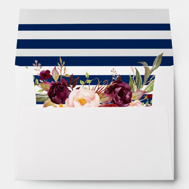 Blue and White Stripes Burgundy Floral Envelope (Back (Bottom))