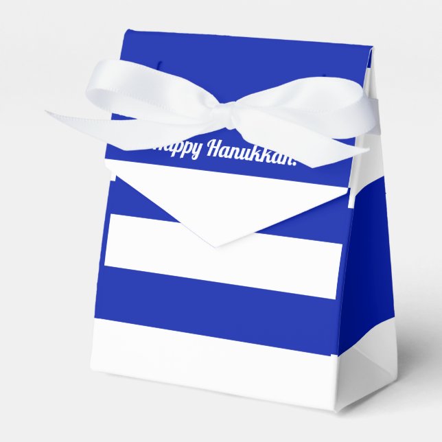 Blue and White Stripes Custom Text Happy Hanukkah Favour Box (Front Side)