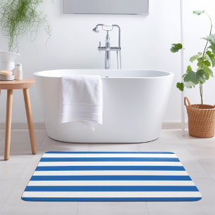 Blue and White Stripes   Editable Colours Bath Mat