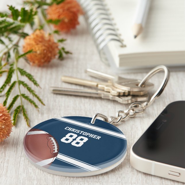 Blue and White Stripes Jersey Football Key Ring (Front Right)