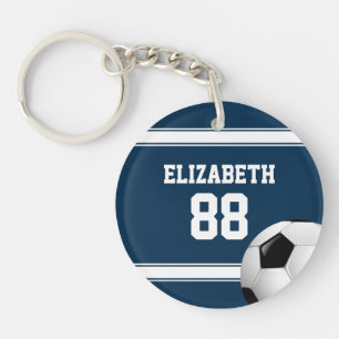 Blue and White Stripes Jersey Soccer Ball Key Ring
