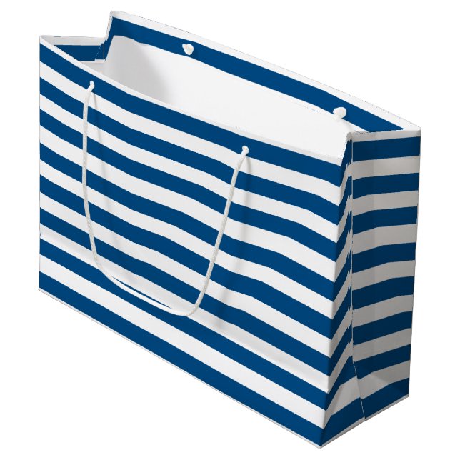 Blue and White Stripes Large Gift Bag (Front Angled)