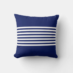 Blue and White Stripes on Navy Blue Cushion