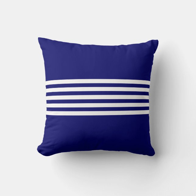 Blue and White Stripes on Navy Blue Throw Pillow (Front)