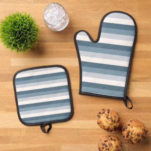 Blue and White Stripes Oven Mitt & Pot Holder Set