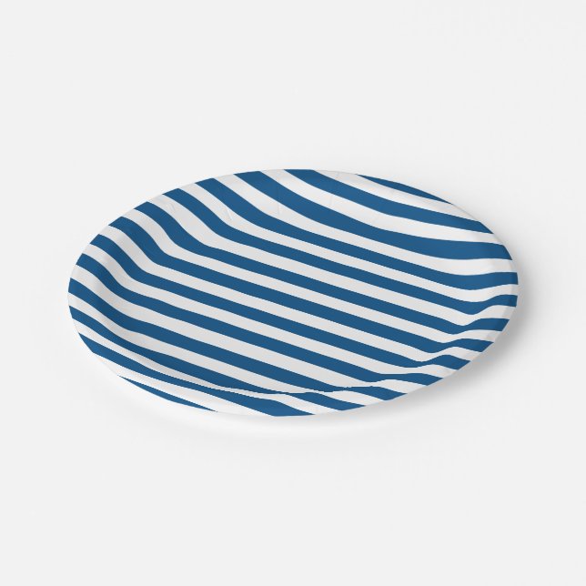 Blue and White Stripes Paper Plate (Angled)