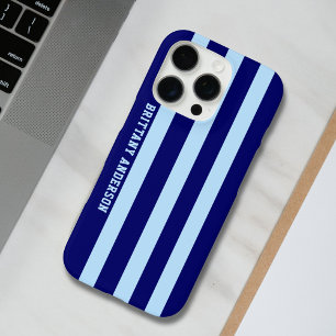Blue and White Stripes Pattern Personalised iPhone 16 Pro Case
