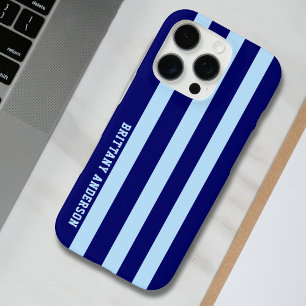 Blue and White Stripes Pattern Personalised iPhone 16 Pro Case