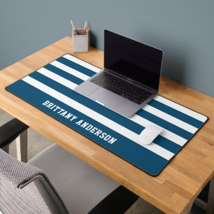 Blue and White Stripes Pattern Personalised Desk Mat