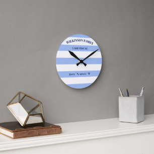 Blue and white Stripes Round Clock