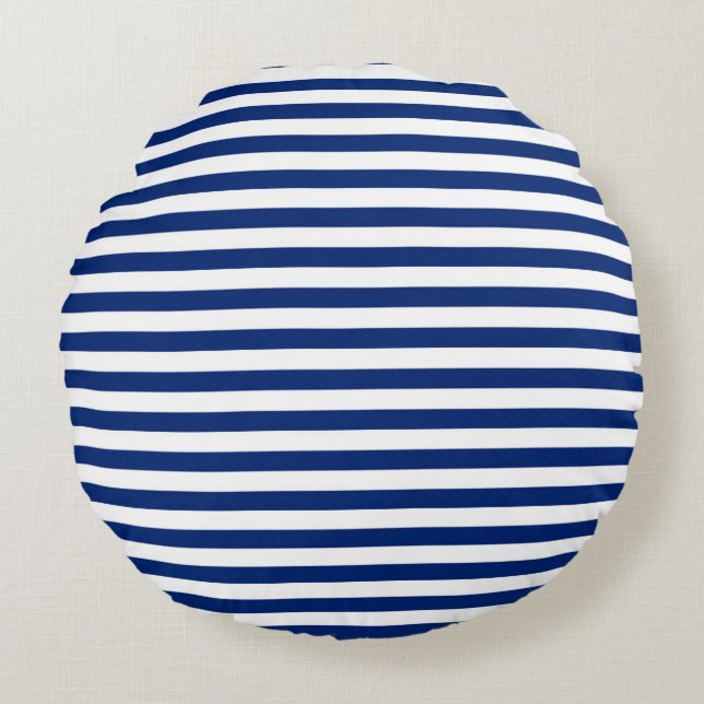 Blue and White Stripes Round Cushion (Front)